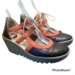 FLY LONDON - "Yett" Brown & Orange Leather Lace Up Platform Shoes - Euro 38